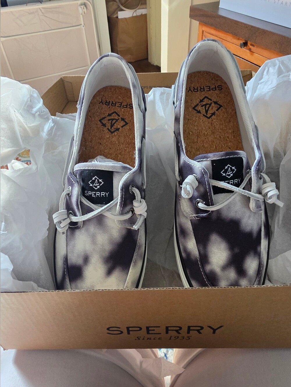 Sperry Women’s Tie-Dye Canvas Boat Shoes — Black & White Size 8 M Brand New